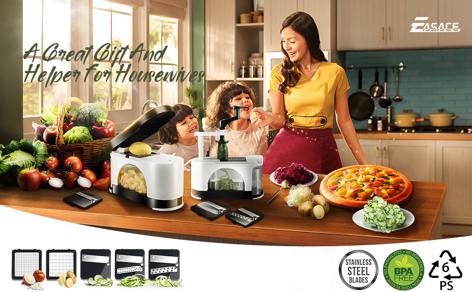 upgrade chopper blade easace mandoline slicer spiralizer vegetable chopper dicer onion chopper with container pro multi vegetable fruit chopper kitchen peeler cutter slicer dicer cutter 5 blades