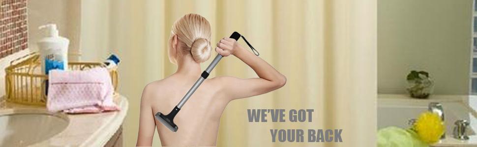 easace lotion applicator for back & body, long handle 21.5inch adjustable lotion roller with 2 replacement roller for back self(silver) health & household color : silver