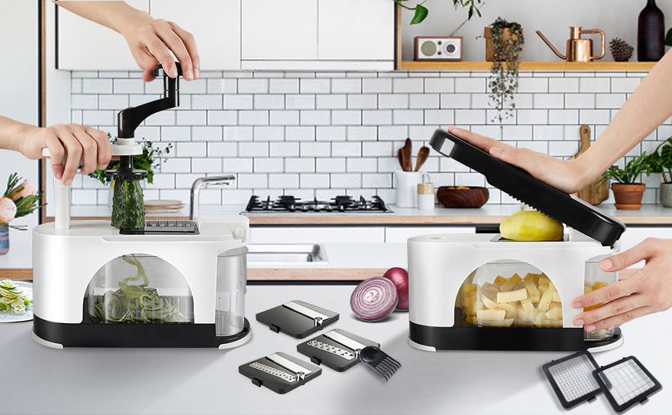 upgrade chopper blade easace mandoline slicer spiralizer vegetable chopper dicer onion chopper with container pro multi vegetable fruit chopper kitchen peeler cutter slicer dicer cutter 5 blades