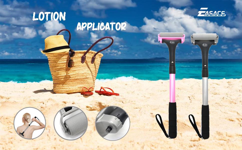 easace lotion applicator for back & body, long handle 21.5inch adjustable lotion roller with 2 replacement roller for back self(silver) health & household color : silver