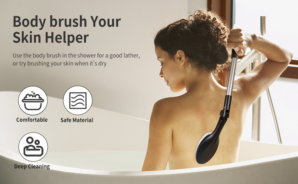 EASACE Body Brush for Back,Lotion Applicator, Long Handle Bath Brush for Showering, Adjustable Head Back Scrubber, Shower Brush with Soft Bristles for Wet or Dry : Beauty & Personal Care