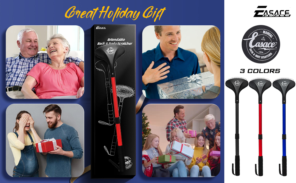 easace telescopic back scratcher with long handle 21.5 inch adjustable backscratchers telescoping for women men pregnant extendable head body scratcher retractable over sized bristled scratcher（blue）